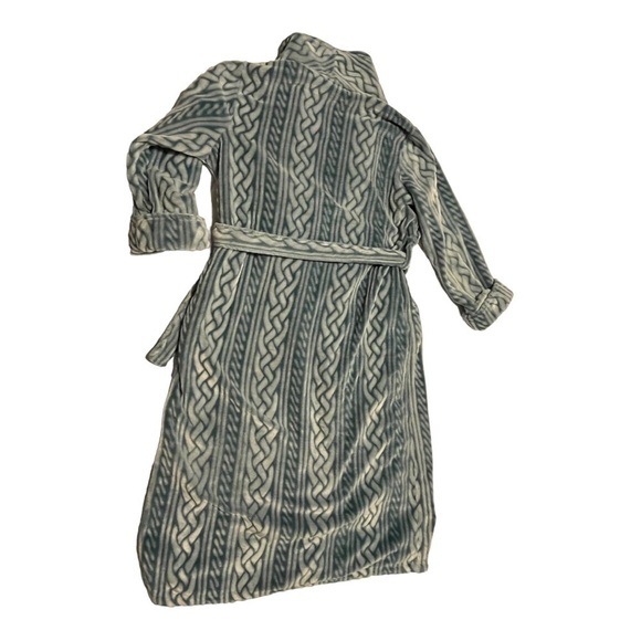 CABERNET robe teal tonal weave pattern thick velour belt tie front size small - Picture 6 of 8